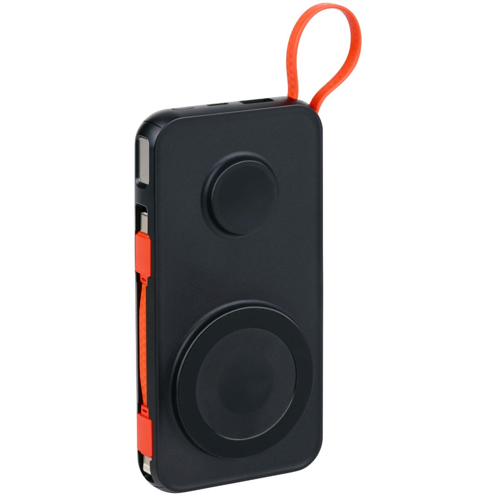 Grundig powerbank 10000mAh - Trådløs opladning og indbyggede kabler - Sort