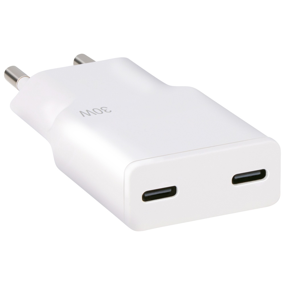 Grundig Dual USB-C PD GaN 30W Ultra hurtig oplader - 2x USB-C porte - Hvid
