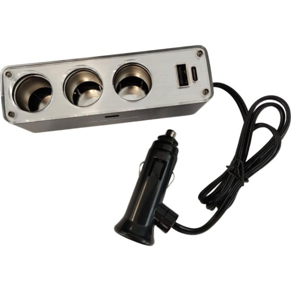 Dunlop oplader til bil / campingvogn 12/24V - 3 cigaretstik / 1x USB-C / 1x USB-A