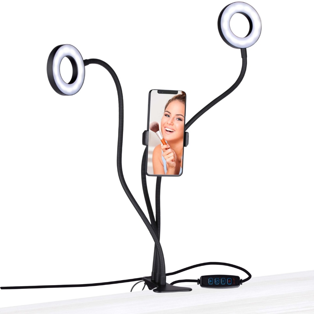 Grundig 2-i-1 Selfie studio-lysring med holder til smartphone