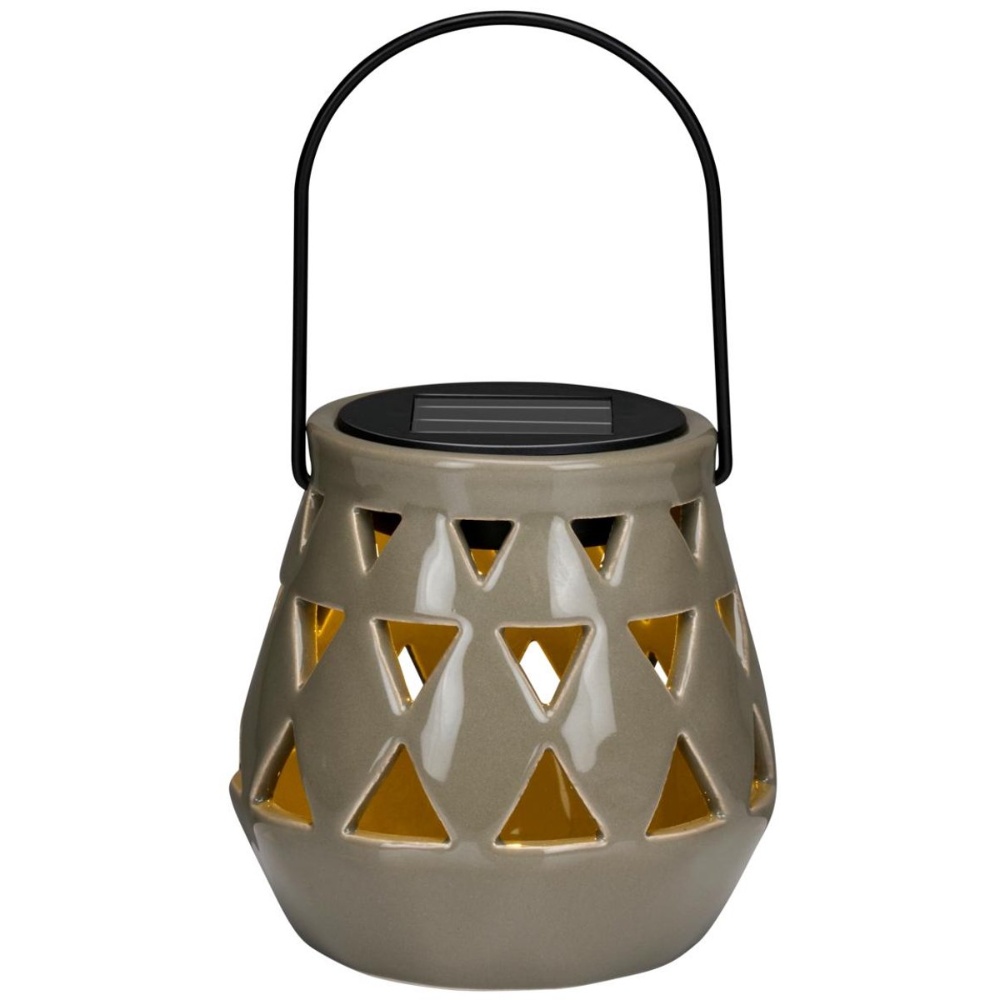 Arti Casa keramisk Solcelle lygte / Lanterne Ø10x11cm - Varm Hvid - Grøn