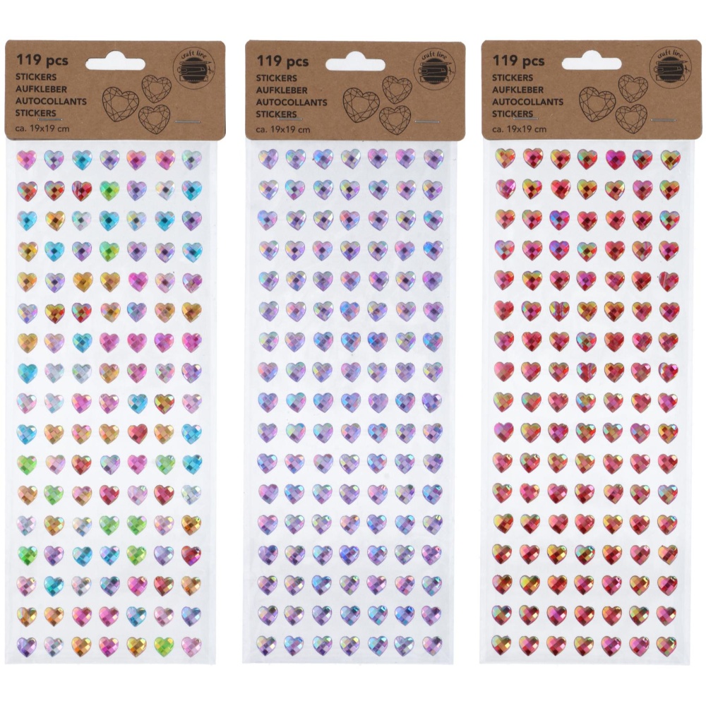 CRAFT hjerter stickers / klistermærker - Ark med 119 stk.