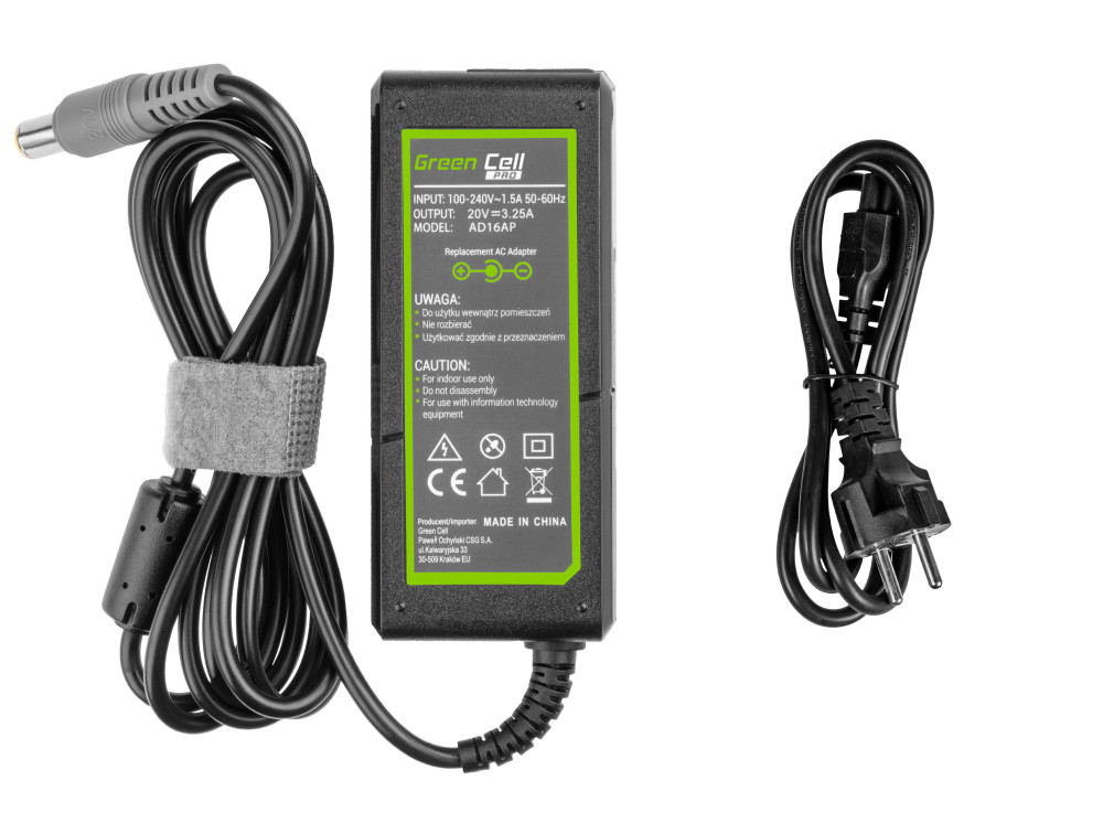 Green Cell AD16AP strømforsyning til Lenovo bærbar computer 65 W 20 V sort
