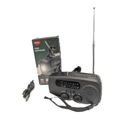 Setty mini nødradio med håndsving & Solceller - Powerbank funktion - Sort