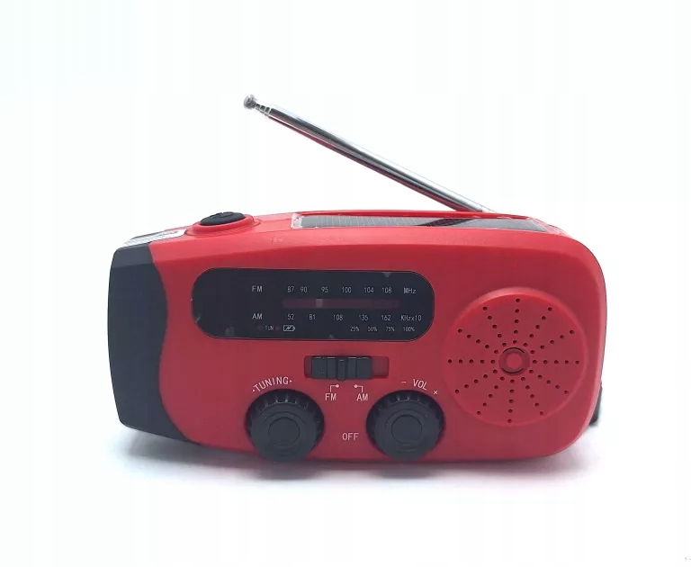 Setty mini nødradio med håndsving & Solceller - Powerbank funktion - Rød