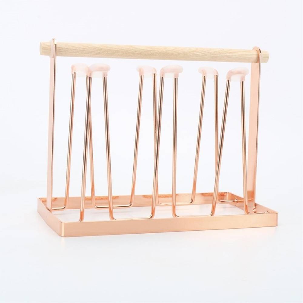 Holder til glas / krus - Plads til 6 - Trendy organizer til dine glas - Rosa guld