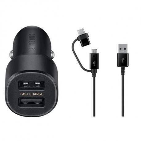 Original Samsung Dual USB biloplader 15W - Inkl. Opladerkabel - Sort