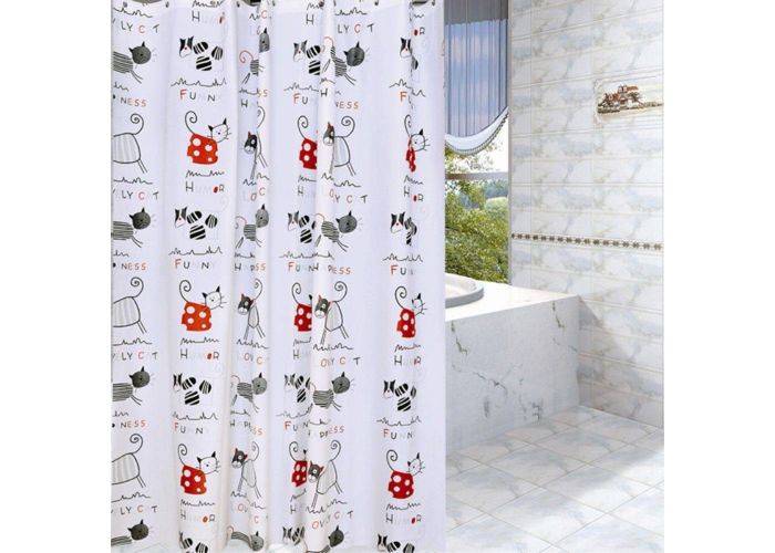 SHOWER - Badeforhæng med print - 180 x 200 cm. - Kat