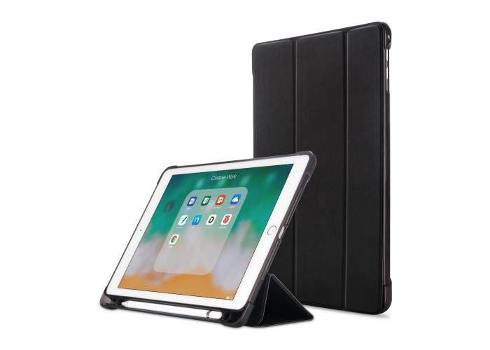 iPad 9.7 (2017/18/ Air/Air 2 - Tri-Fold læder cover m/stylus pen holder - Sort