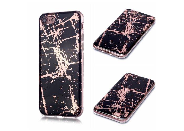 iPhone SE 3 5G (2022) / SE 2020 / iPhone 8/7 - Gummi cover - Selvlysende effekt - Marmor Design - Sort