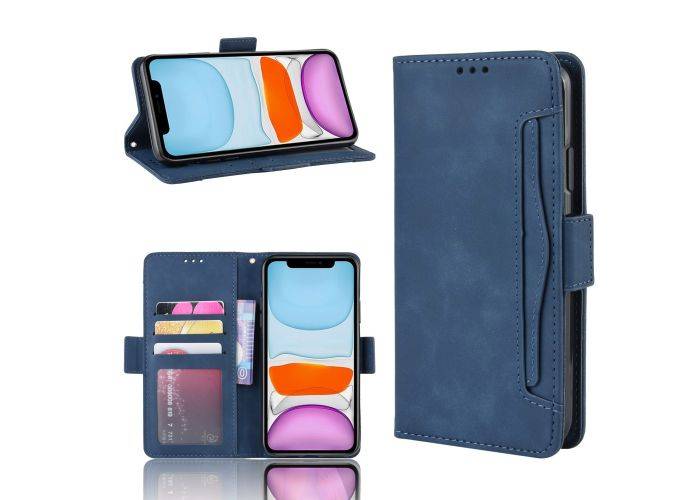 iPhone 12 - Læder cover / pung - Aftagelig udvendig kortholder - Blå