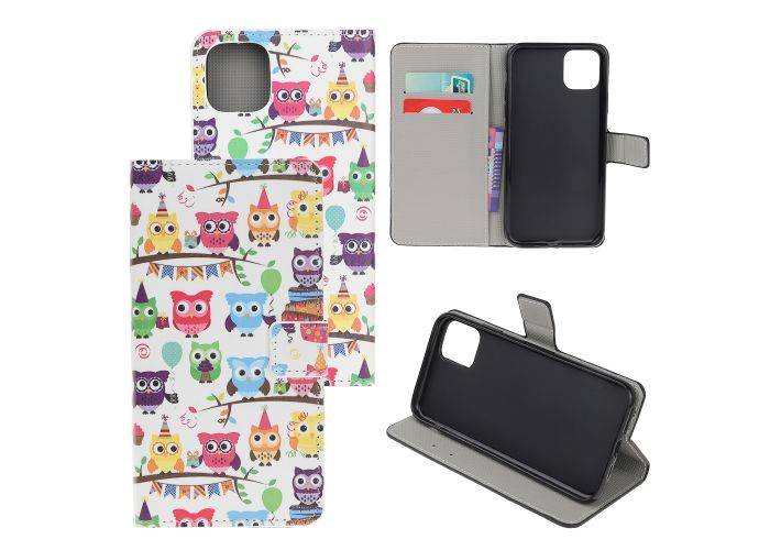 iPhone 12 Pro - Læder cover / pung med Printet Design - Farverige ugler