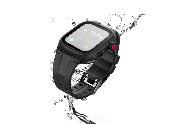 Apple Watch Series SE/6/5/4 44mm - SHELLBOX vandtæt/støvtæt hus inkl. Silikone rem - Sort