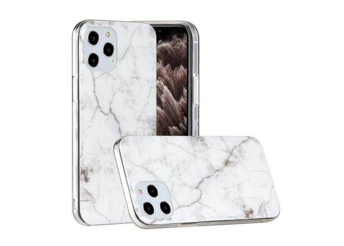 iPhone 12 / 12 Pro - Gummi cover i Marmor Design - Hvid