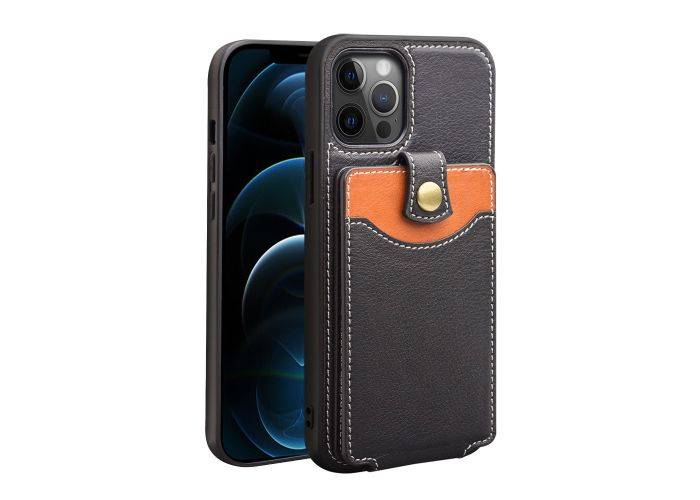 iPhone 12 Pro / iPhone 12 - QIALINO ægte læder cover med kortholder - Sort