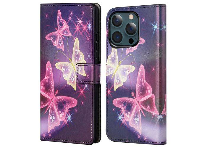 iPhone 13 Pro Max - Læder cover / pung - Printet design - Sommerfugle