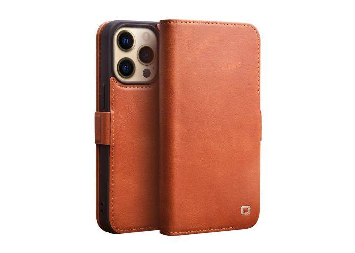 iPhone 13 Pro - QIALINO Slim ægte læder cover - Lys brun
