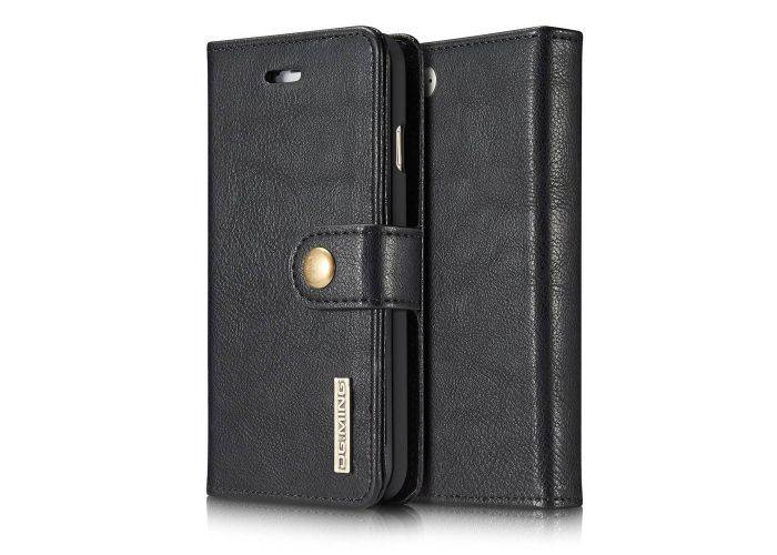 iPhone SE 3 5G (2022) / SE 2020 / iPhone 8/7 - DG MING 2-i-1 ægte læder cover / pung - Aftagelig holder - Sort