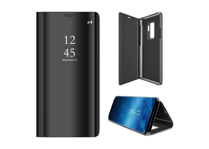 Samsung Galaxy S9 - Clear Mirror View læder cover / etui - Sort