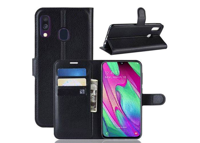 Samsung Galaxy A40 - Læder cover / pung - Sort