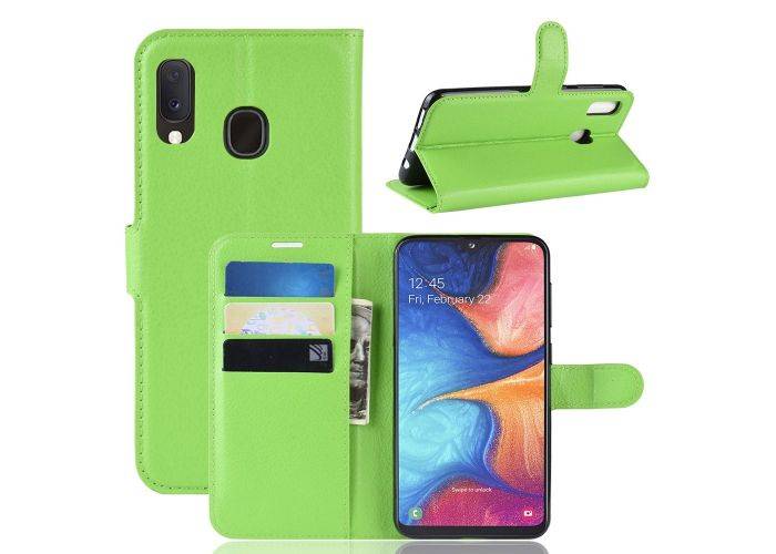Samsung Galaxy A20E - Læder cover / pung - Grøn
