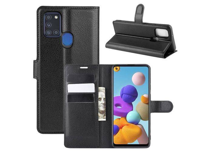 Samsung Galaxy A21s - Læder cover / pung - Sort