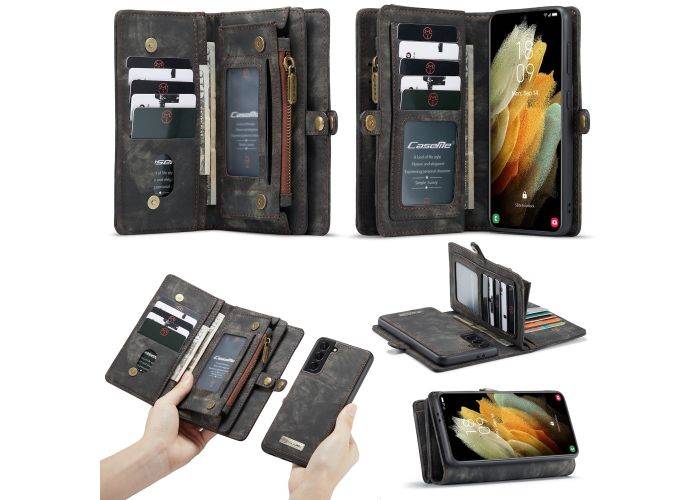 Samsung Galaxy S21 5G - CASEME 2-i-1 ægte læder pung / cover - Aftagelig indvendig holder - Sort