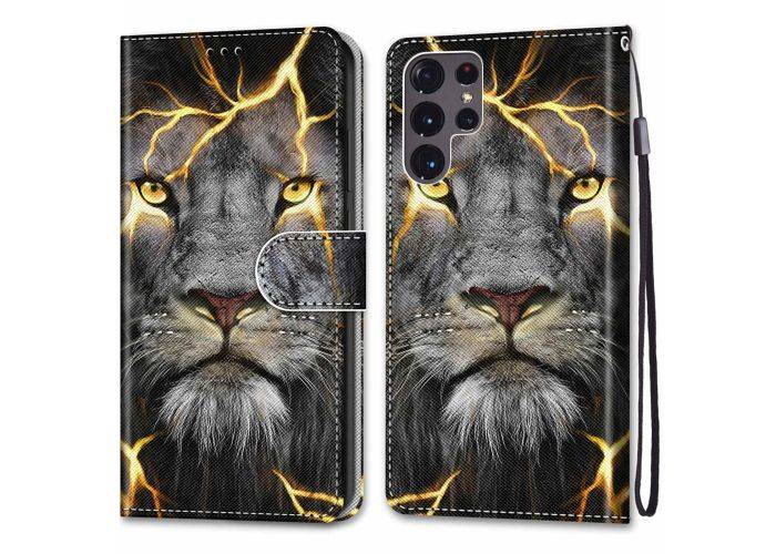 Samsung Galaxy S22 Ultra 5G - Læder cover / pung - Printet design - Løve