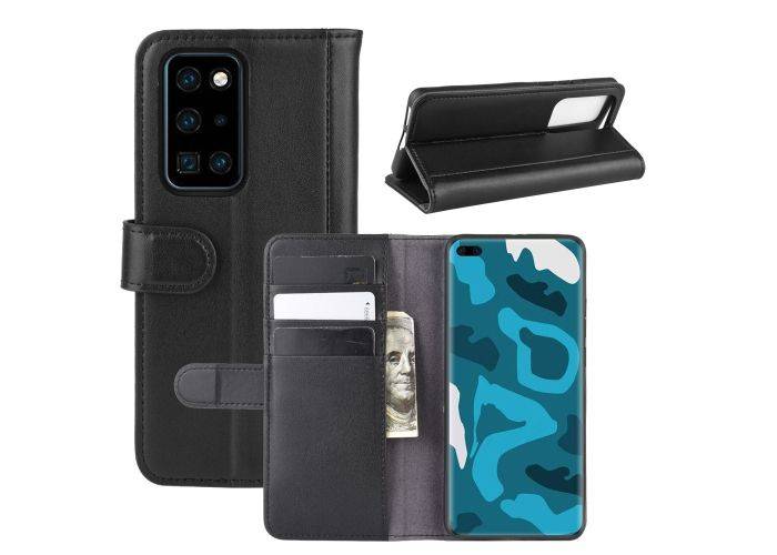 Huawei P40 Pro - Ægte læder cover / pung - Sort