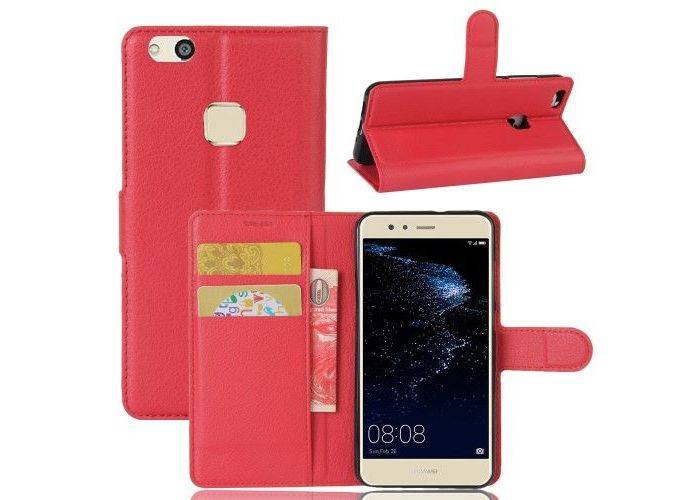 Huawei P10 Lite - Litchi skind pu læder cover - Rød
