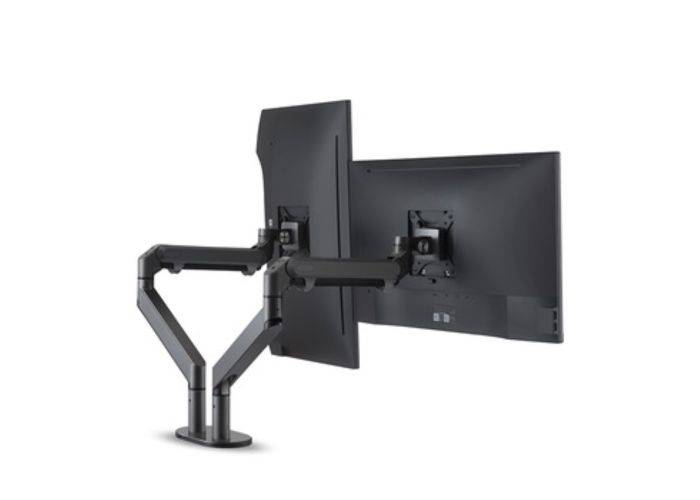 WERGON - Alma - Justerbar Dual Desktop holder med Gasfjederarme - Monitor skærme Max 27" - Mørkegrå