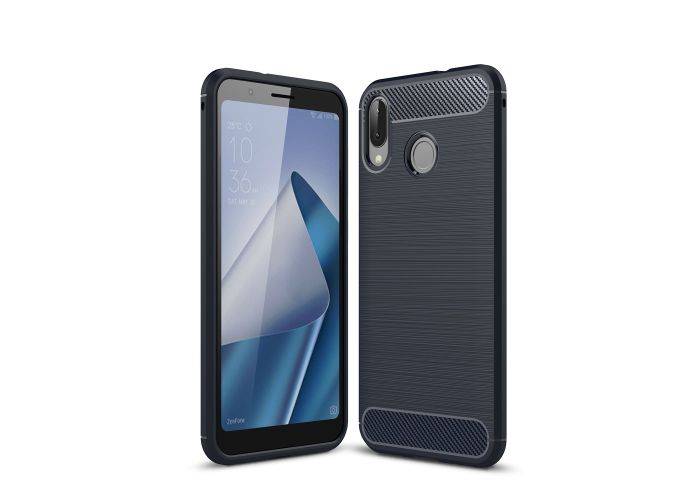 Asus Zenfone Max (M1) - Gummi cover/etui i Børstet Design - Mørkeblå