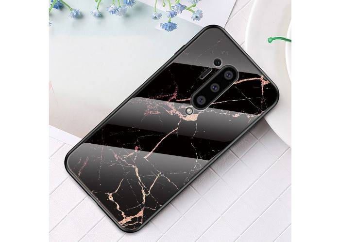 OnePlus 8 Pro - Hard cover med Hærdet glas bagside i Marmor Design - Sort/Guld