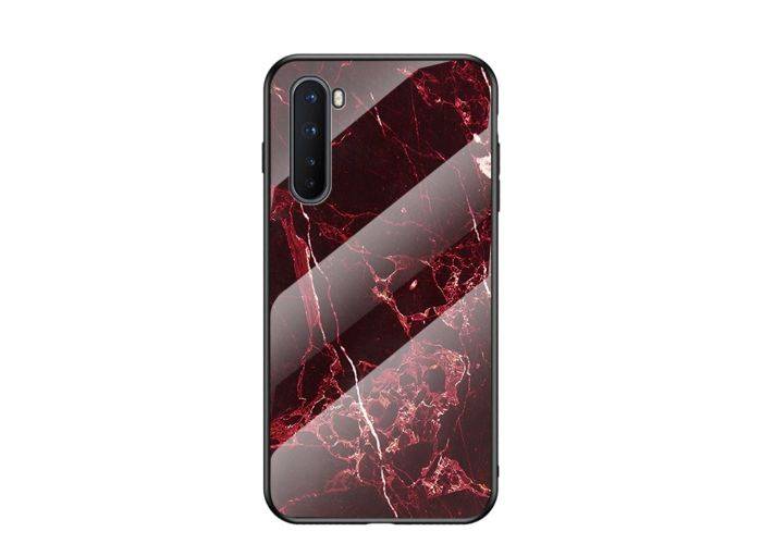 OnePlus Nord - Hybrid cover med bagside af hærdet glas - Marmor Design - Rød