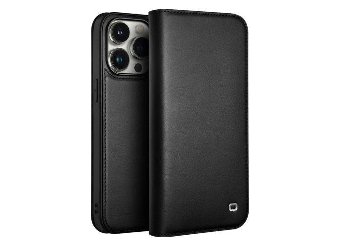 iPhone 15 Pro Max - QIALINO ægte læder cover / pung - Sort