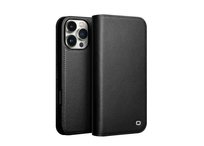 iPhone 16 Pro - QIALINO ægte læder cover / pung - Sort