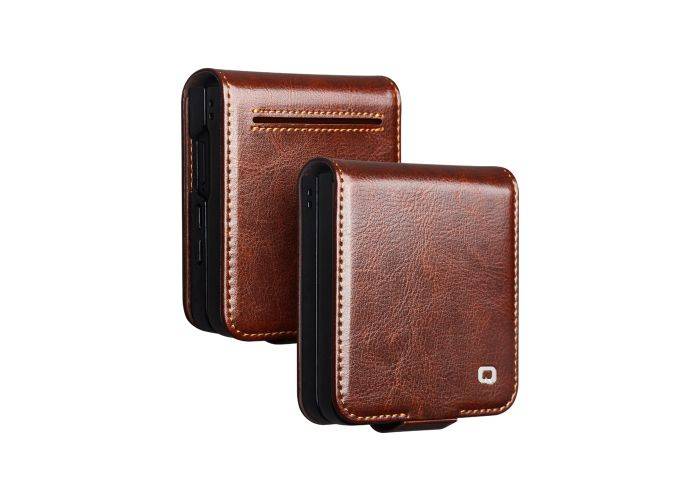 Samsung Galaxy Z Flip7 - QIALINO Classic Flip ægte læder cover - Mørk brun