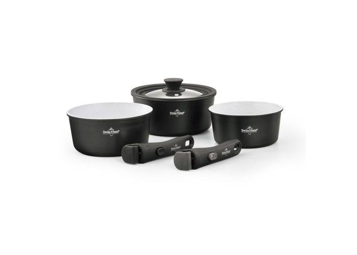 Swiss Haus - Grydesæt i 6 dele - ø16/ø18/ø20cm - Safir Keramisk Belægning - Alle typer kogeplader - Sort