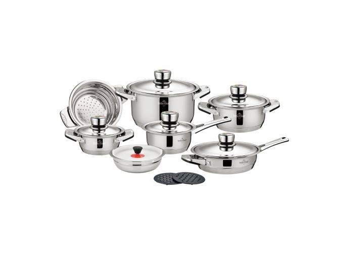 Swiss Haus - Grydesæt med metallåg i 16 dele - Alle typer komfur - Rustfrit stål - "Z. Glacier Collection"