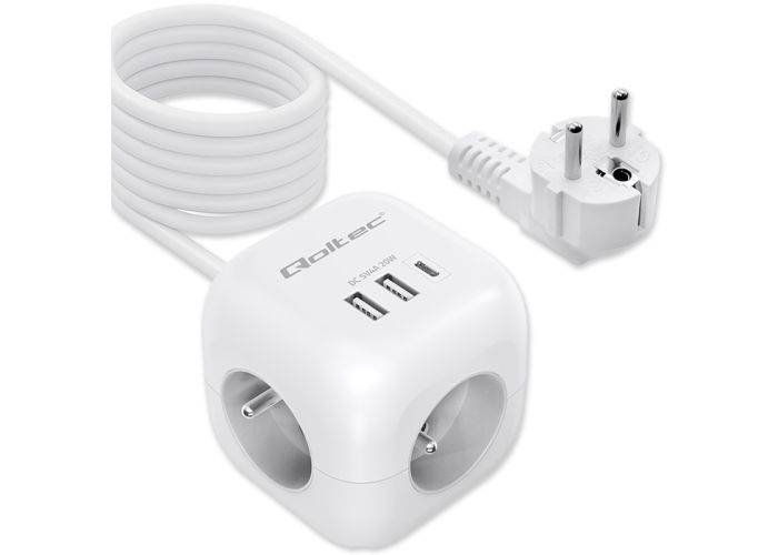 CUBE Forlængerkabel 6-i-1 - 2x USB-A / 1x USB-C - 3x AC - Hvid - 2 Meter