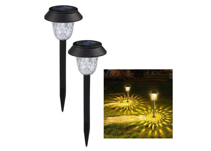 LED Solcellelamper på spyd - Varm hvid - sæt med 2 stk.