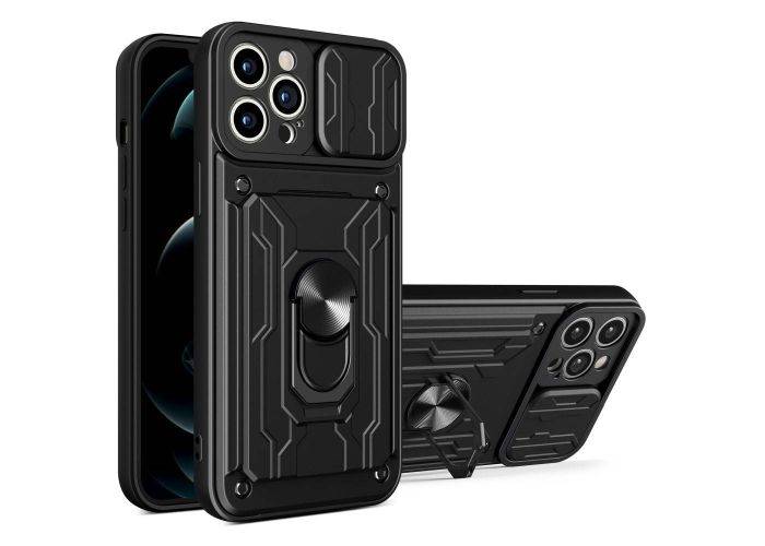 iPhone 14 Pro Max - SLIDE Hybrid cover med Kickstand & Magnetisk plade - Sort