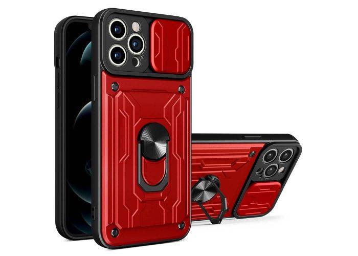 iPhone 14 Pro Max - SLIDE Hybrid cover med Kickstand & Magnetisk plade - Rød