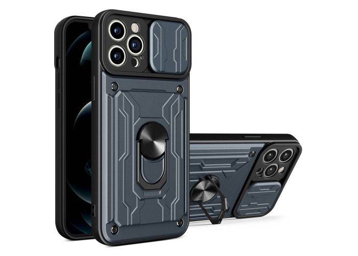iPhone 14 Pro Max - SLIDE Hybrid cover med Kickstand & Magnetisk plade - Grå