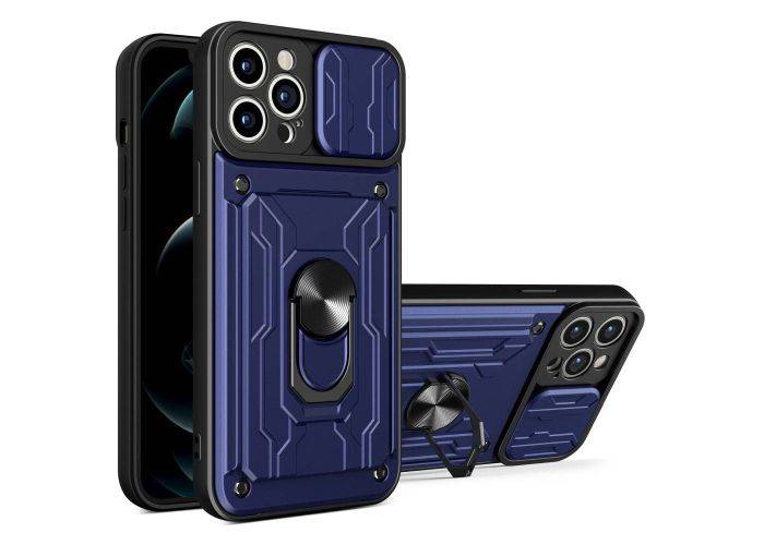 iPhone 14 Pro - SLIDE Hybrid cover med Kickstand & Magnetisk plade - Safir