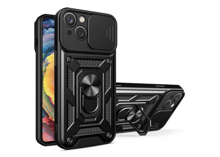 iPhone 14 Max - SLIDE Hybrid cover med Kickstand & Magnetisk plade - Sort