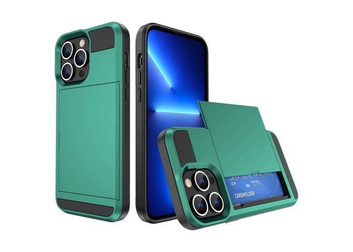 iPhone 14 - Armor Hybrid cover med Kortholder - Grøn