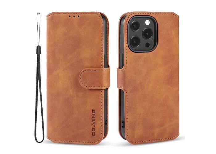 iPhone 14 Pro - DG MING retro læder cover - Aftagelig strop - Brun