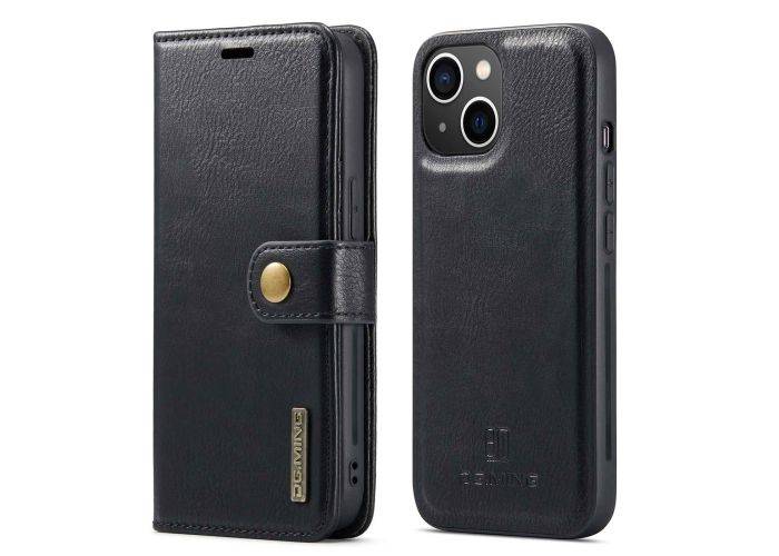 iPhone 14 - DG MING 2-i-1 ægte læder cover - Aftagelig holder - Sort