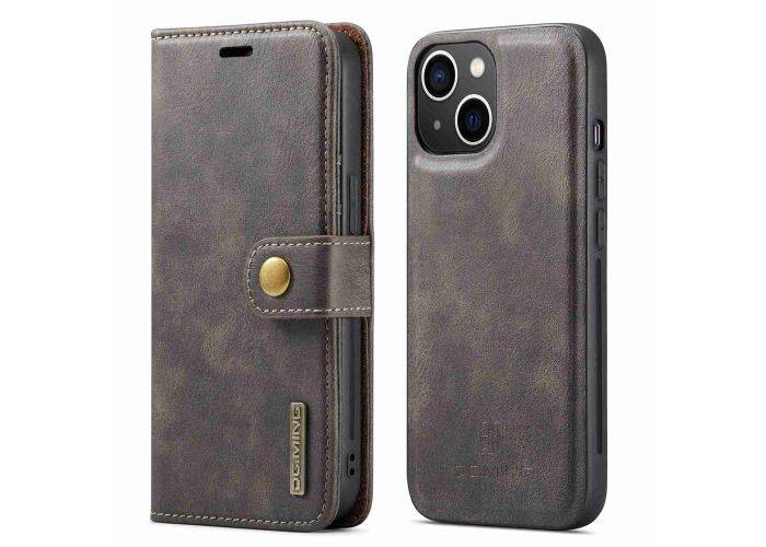 iPhone 14 - DG MING 2-i-1 ægte læder cover - Aftagelig holder - Grå